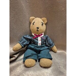 Vintage Handmade Teddy Bear With Green Pants And Shirt  12" FLAW HOLES